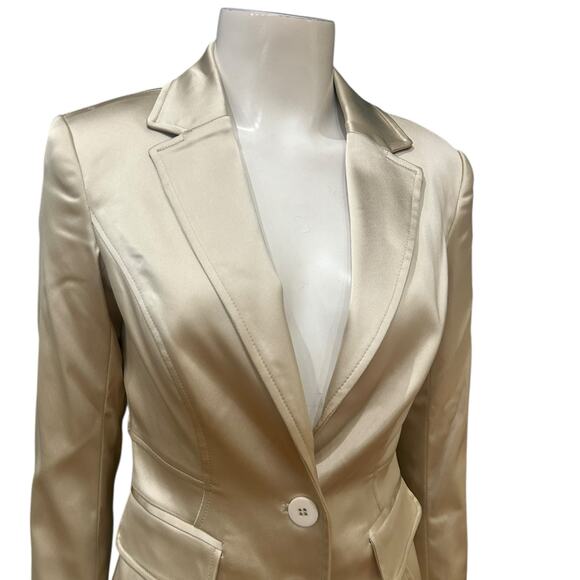 NWT Caché Gold Satin Blazer Classic Fitted Jacket, $188 Retail / size XS - - Picture 2 of 4
